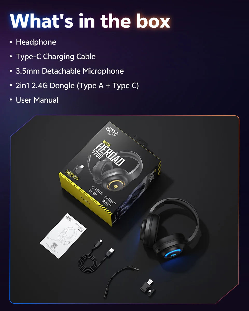 QCY Heroad V200 – Professional Bluetooth 6.0 Gaming Headset | 7.1 Series