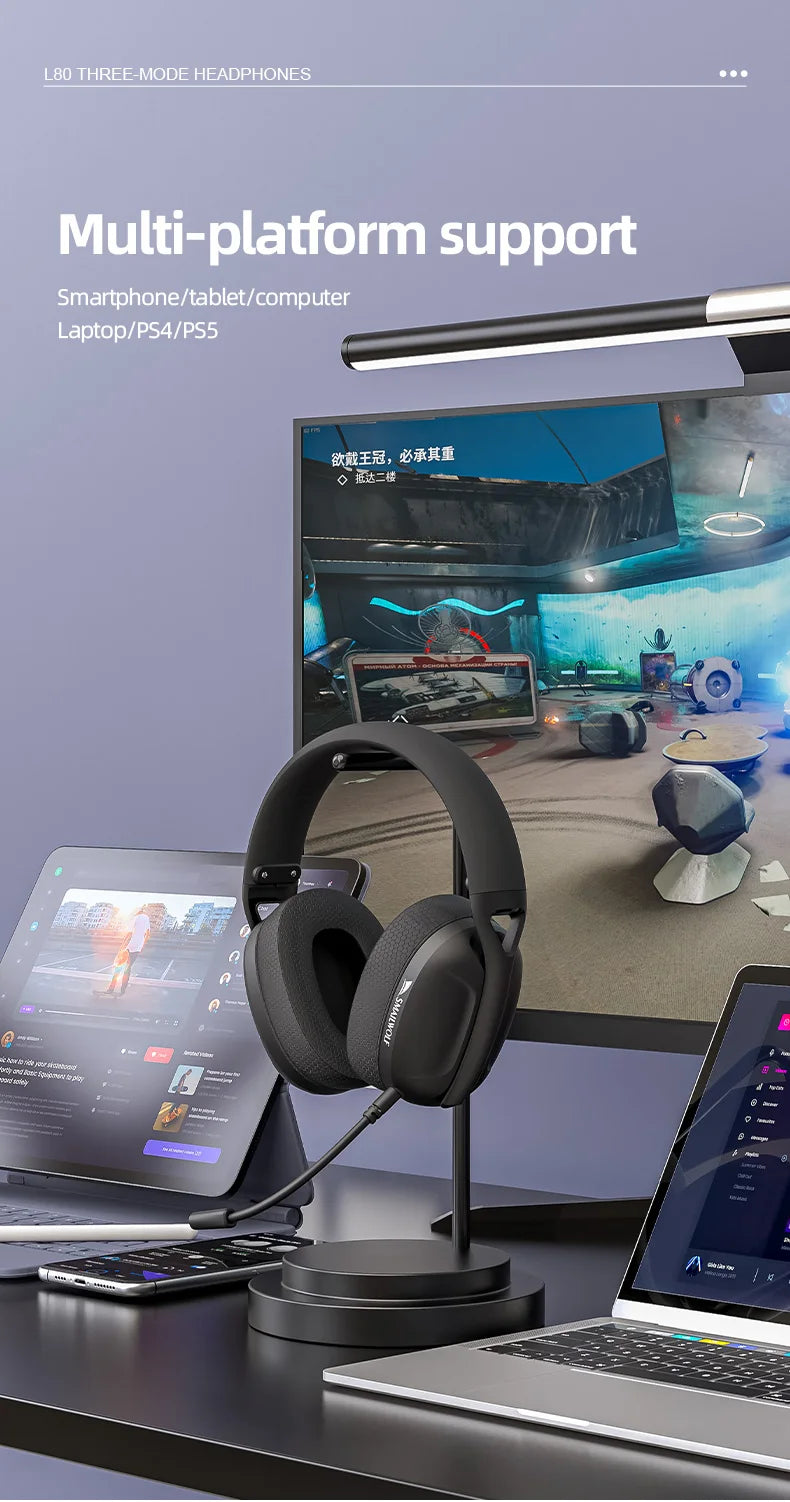 SMAILWOLF L80/ G900 PRO – High-Performance Tri-Mode Wireless Headset for PC & Laptop