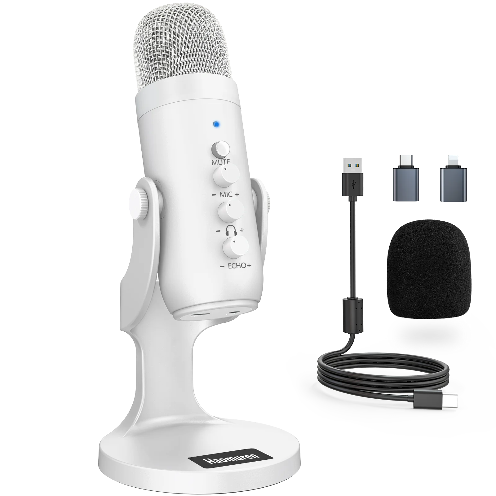 Haomuren White Series – Professional USB Studio Mic for Content Creators