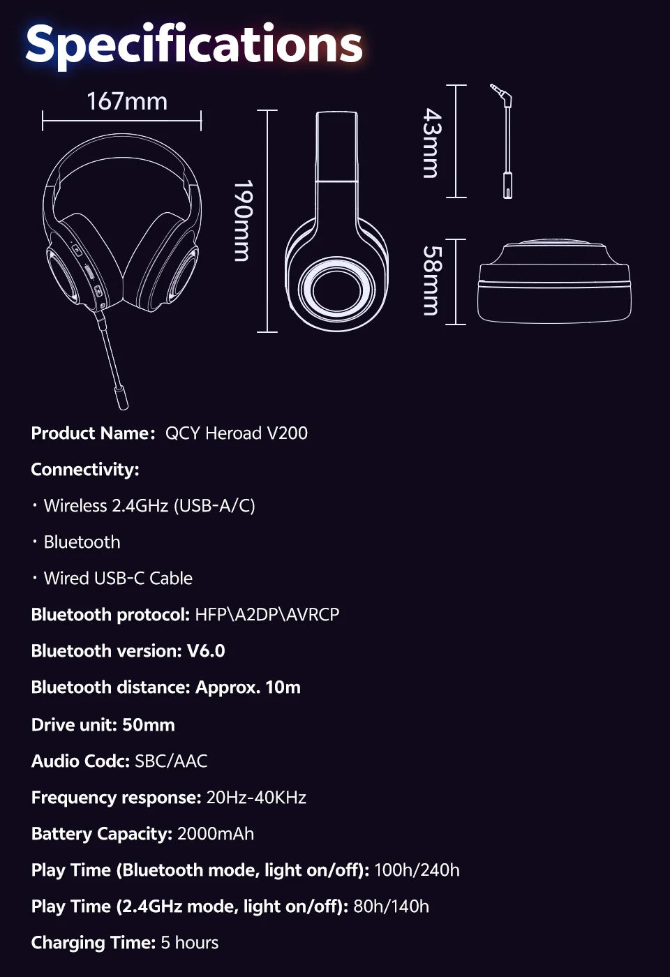 QCY Heroad V200 – Professional Bluetooth 6.0 Gaming Headset | 7.1 Series