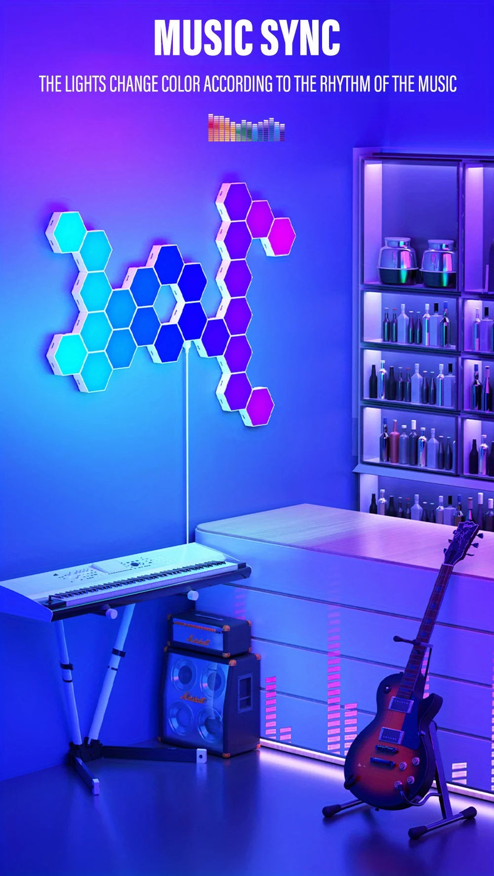 RGB Smart Hexagon Lamps: Music Rhythm Sync & App-Controlled Ambient Light